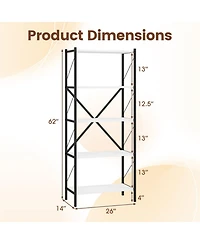 Sugift 62 Inch 5-Tier Industrial Bookcase with X-Braced Heavy-Duty Metal Frame