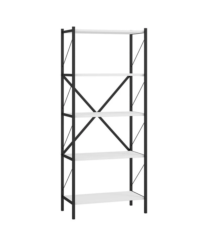 Sugift 62 Inch 5-Tier Industrial Bookcase with X-Braced Heavy-Duty Metal Frame