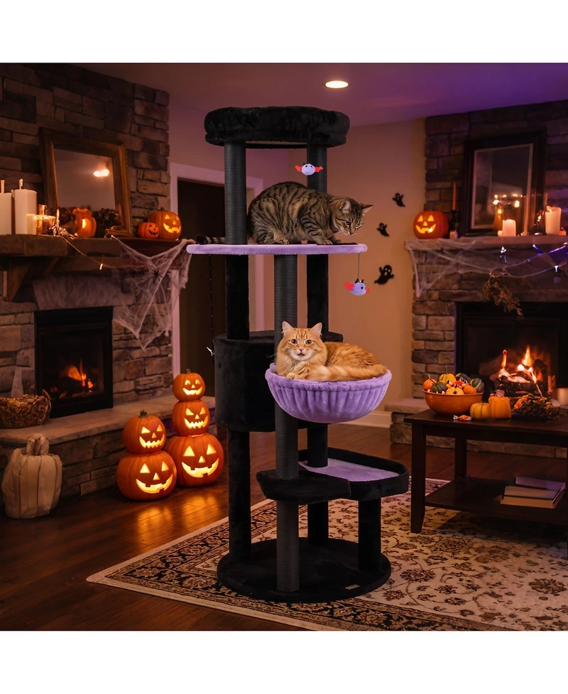 Gymax Gothic Cat Tree for Indoor Cats 60'' Cat Tower with Plush Perch Condo Hammock