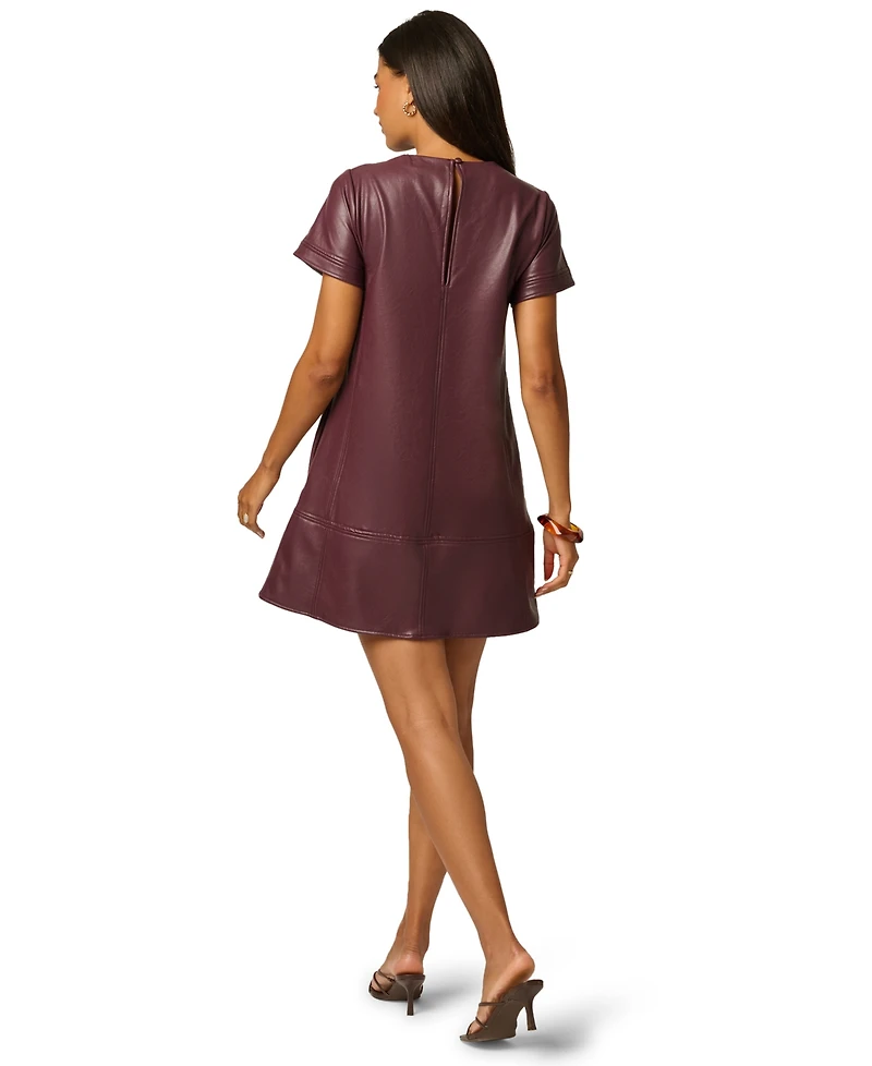 Adrianna Papell Women's Faux Leather Shift Dress with Pockets