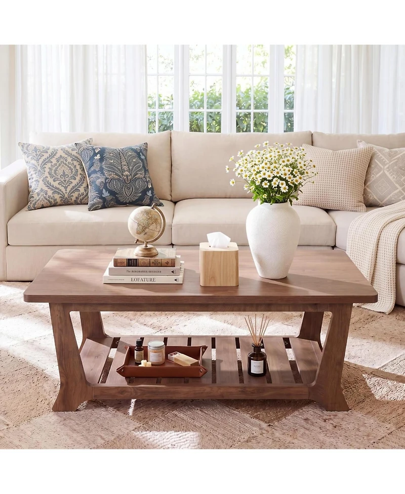 Tribesigns 47.2" Farmhouse Coffee Table with 2-Tier Storage