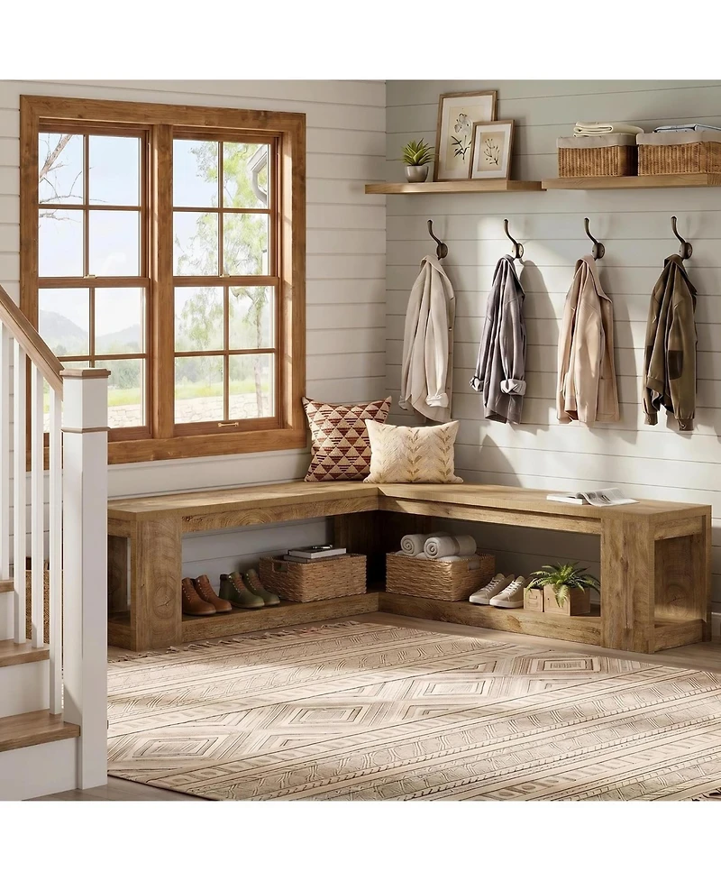 Tribesigns L-Shaped Corner Bench:61" breakfast nook bench with storage.Farmhouse wooden dining bench with shelf for living room,entryway. Backless
