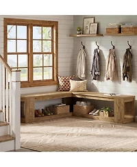 Tribesigns L-Shaped Corner Bench:61" breakfast nook bench with storage.Farmhouse wooden dining bench with shelf for living room,entryway. Backless