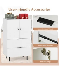 Sugift Sideboard Buffet Cabinet with 2 Doors 2 Drawers and Raised Metal Legs