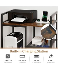 Sugift Rolling Printer Stand with Charging Station and 2-Tier Mesh Storage Shelves