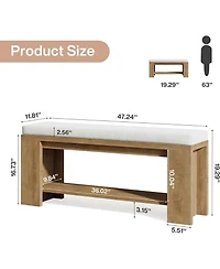 Tribesigns 47" Upholstered Bench, Wooden End of Bed Bench with Padded Seat and Mdf Frame, Indoor Entry Cushion Seat for Bedroom, Entryway, Hallway
