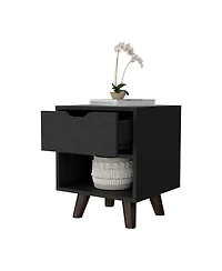 Flynama 1-Drawer Nightstand with Open Shelf and Wooden Legs