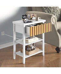 Flynama Set of 2 Fluted Nightstands with Charging Station, Farmhouse Side Table with Drawer and Open Shelves