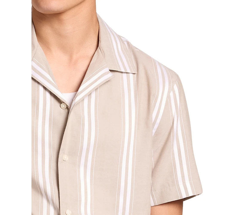 Michael Kors Men's Camp Collar Striped Short-Sleeve Modal-Blend Shirt
