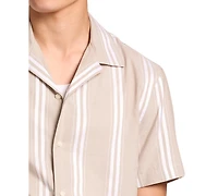 Michael Kors Men's Camp Collar Striped Short-Sleeve Modal-Blend Shirt