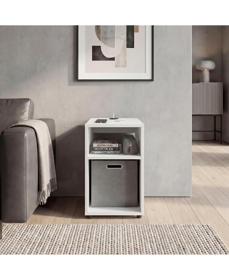 Flynama Side Table with Usb Charging Station and Dual Open Shelves
