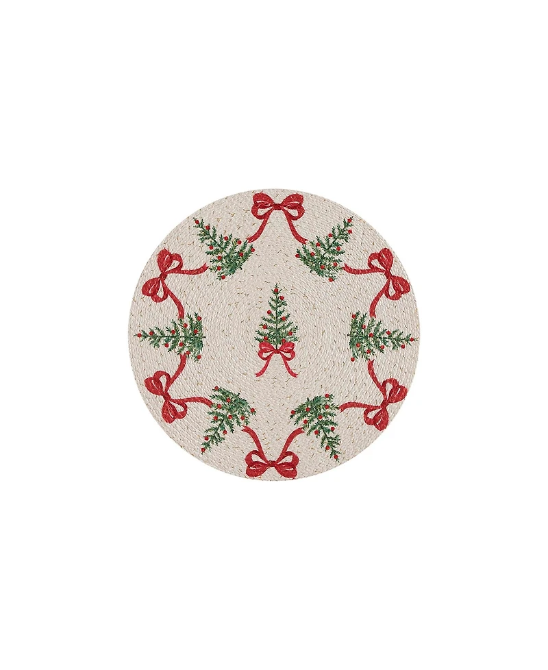 Avanti Bows Trees Woven Braided Round Placemats, Set of 4