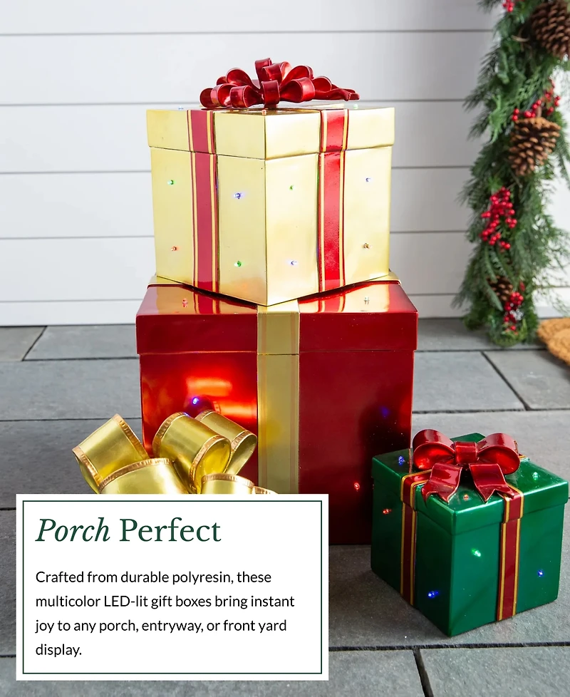 Balsam Hill Outdoor Stackable Lighted Christmas Gifts, Set of 3