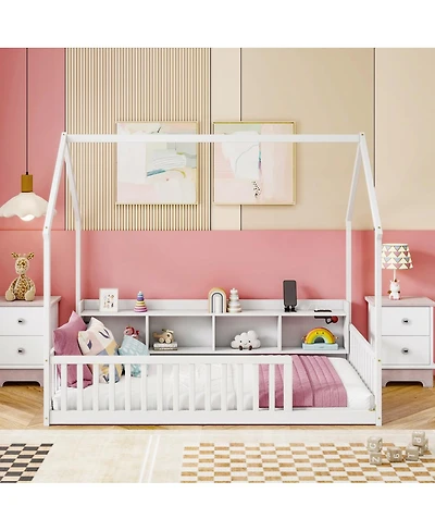 Streamdale Furniture Twin House Floor Bed with Storage, Led and Charging Station