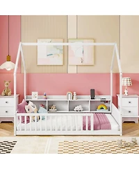 Streamdale Furniture Twin House Floor Bed with Storage, Led and Charging Station