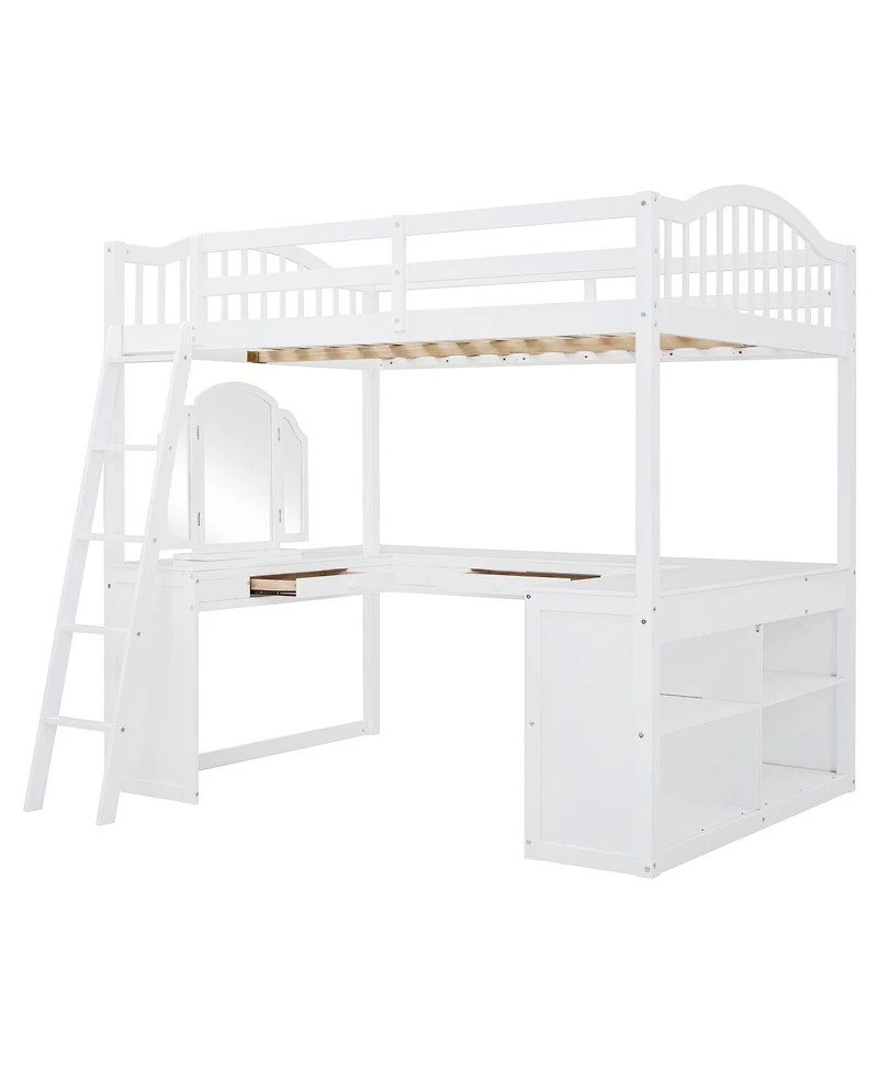 Streamdale Furniture Wooden Loft Bed with Desk, Storage and Tri-fold Mirror