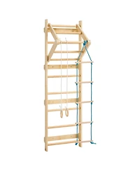 Slickblue 4 in 1 Swedish Ladder Wall Gym with Gym Rings and Pull Up Bar