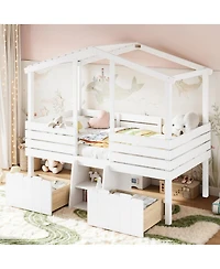 Streamdale Furniture Twin House Loft Bed with Stairs and Storage Drawers
