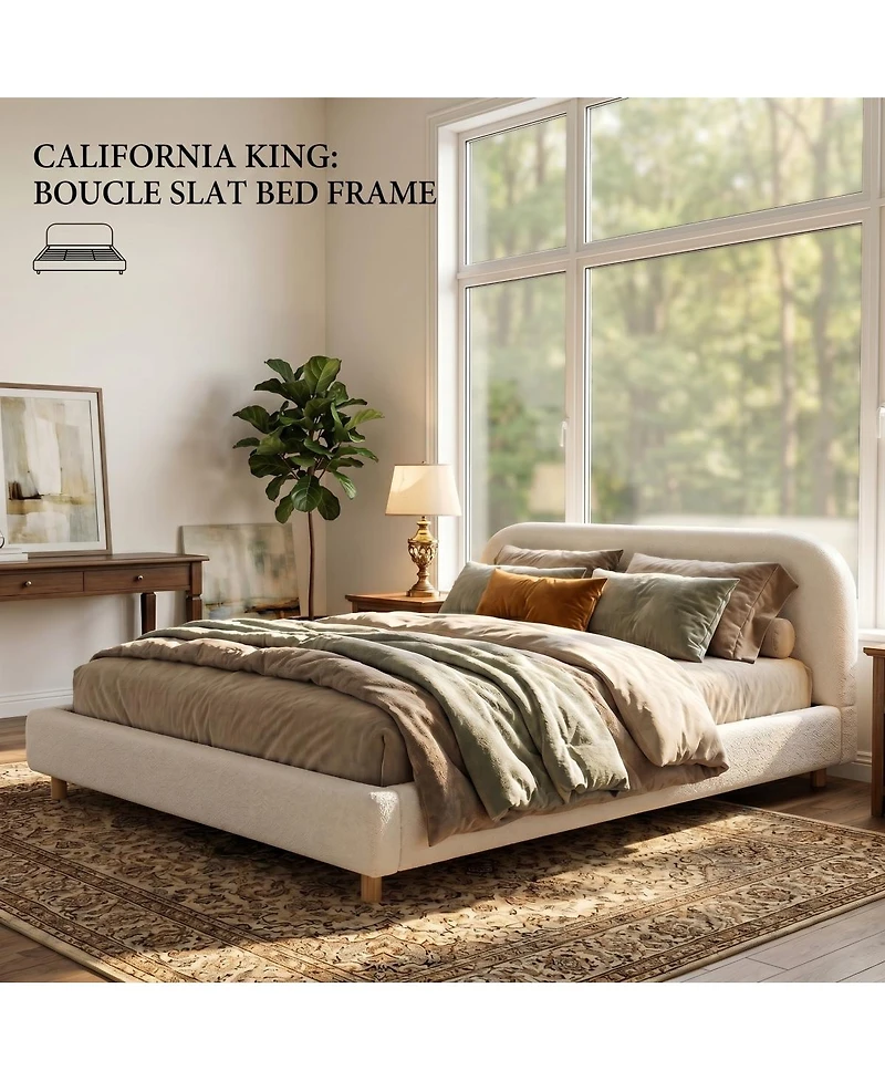 Streamdale Furniture California King Upholstered Boucle Bed with Curved Headboard