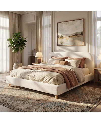 Streamdale Furniture California King Upholstered Boucle Bed with Curved Headboard