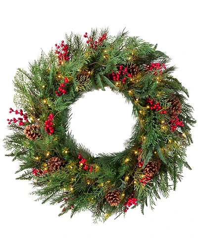 Balsam Hill 34" Outdoor Berry Pine Pre-Lit Wreath