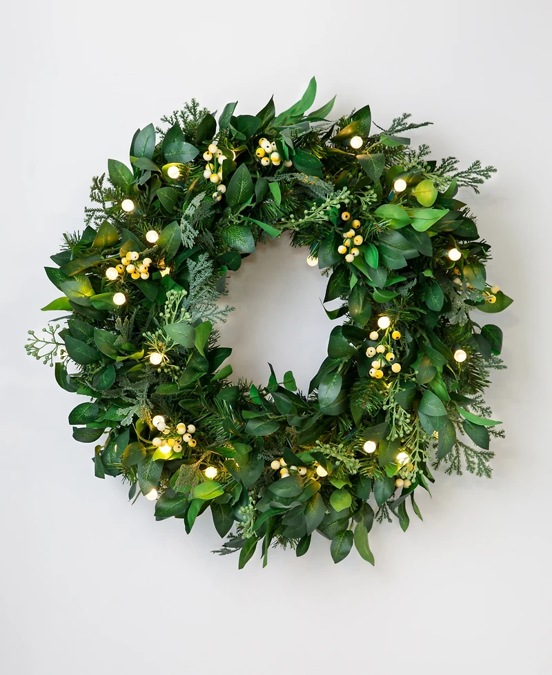 Balsam Hill 24" Outdoor Berry Cypress Pre-Lit Wreath