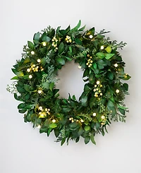 Balsam Hill 24" Outdoor Berry Cypress Pre-Lit Wreath