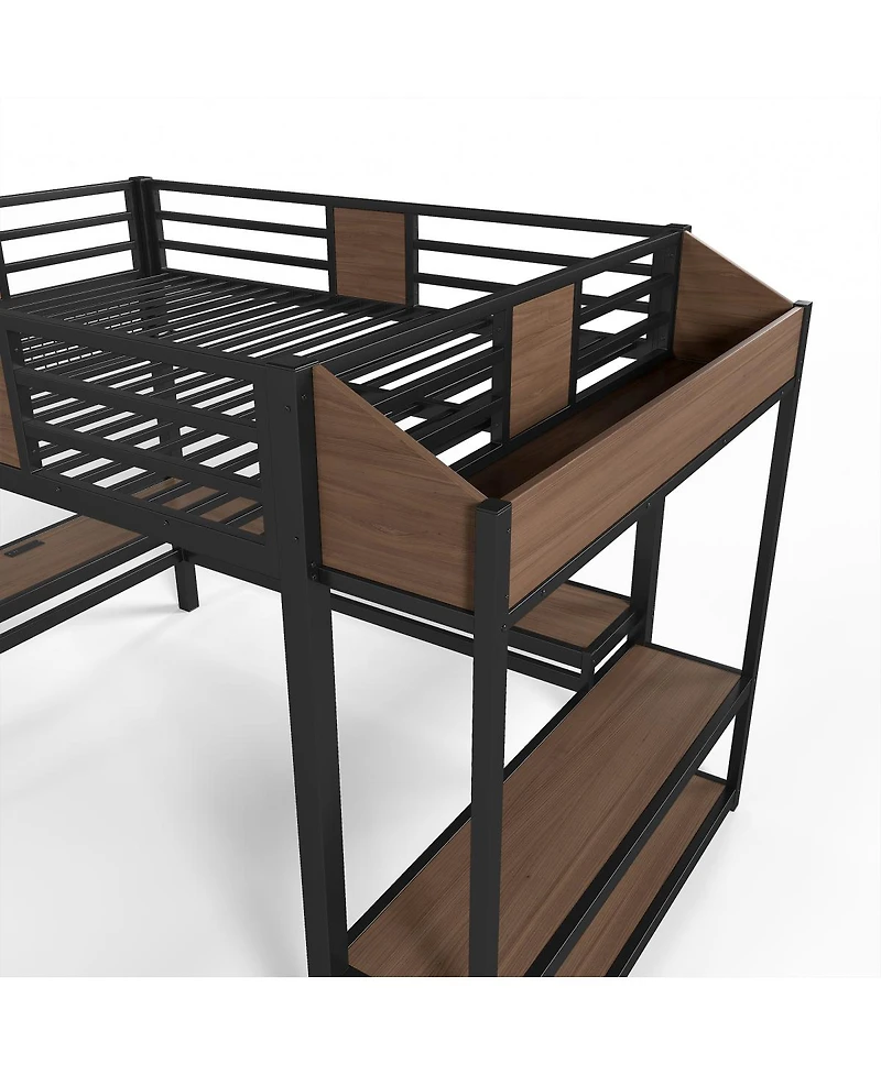 Streamdale Furniture Queen Loft Bed with L-Shaped Desk, Shelves, Lights, and Usb Ports