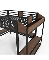 Streamdale Furniture Queen Loft Bed with L-Shaped Desk, Shelves, Lights, and Usb Ports