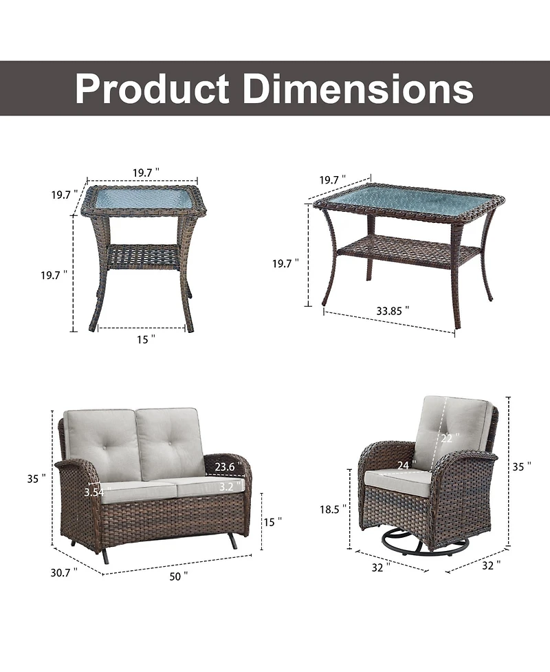 Bellefurn 5 -Piece Wicker Patio Sofa Conversation Set with Cushions