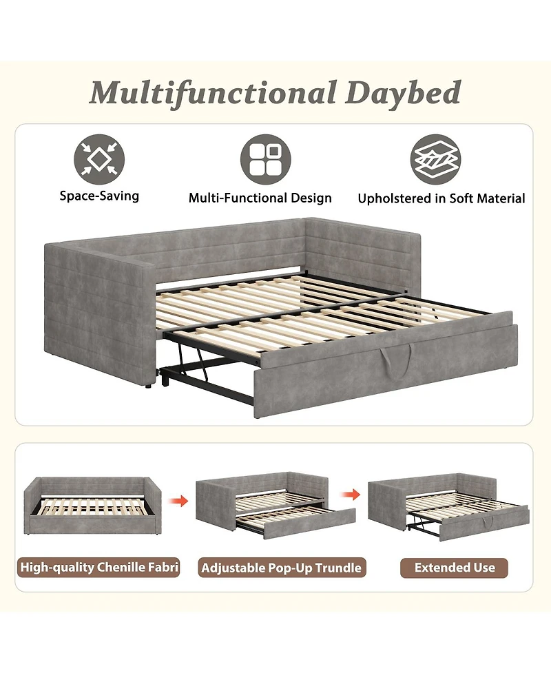 Streamdale Furniture Twin Upholstered Daybed with Pop-Up Trundle, Twin to King