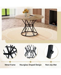 Flynama 47.3 Inch Light Wood Grain Round Dining Table with Hourglass Metal Bracket for 4-6 People