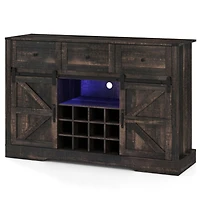 Sugift 52 Inch Wine Bar Cabinet with Led Lights Sliding Barn Doors and Glass Racks