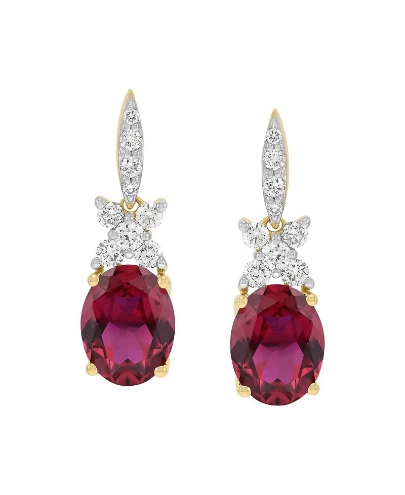 Grown With Love Lab-Grown Ruby (4-1/5 ct. t.w.) & Lab-Grown Diamond (1/2 ct. t.w.) Drop Earrings in 14k Yellow Gold