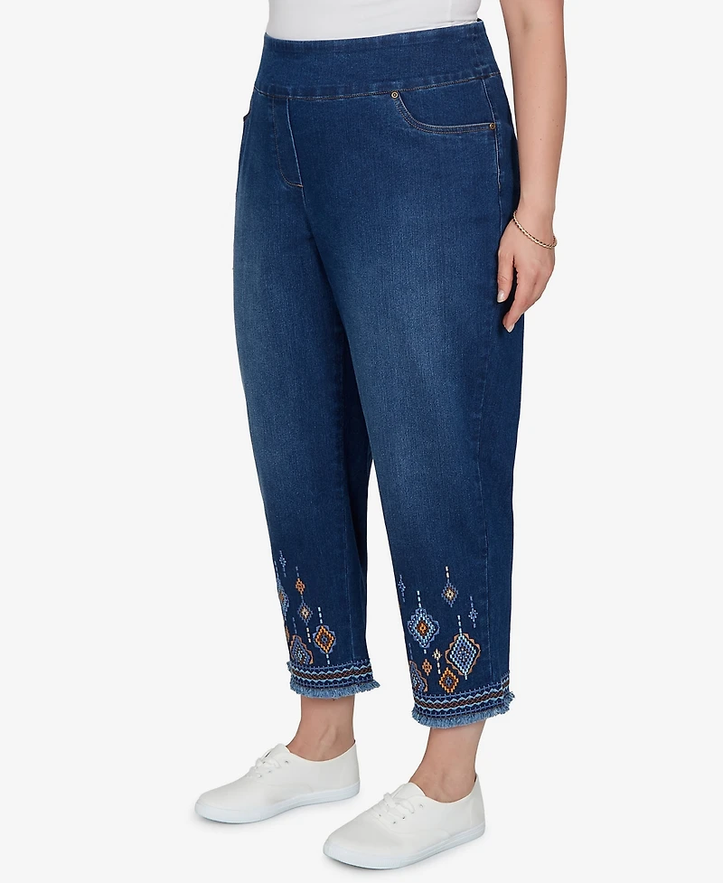 Alfred Dunner Plus Pull-On Mid-Rise Cropped-Ankle Denim Pants