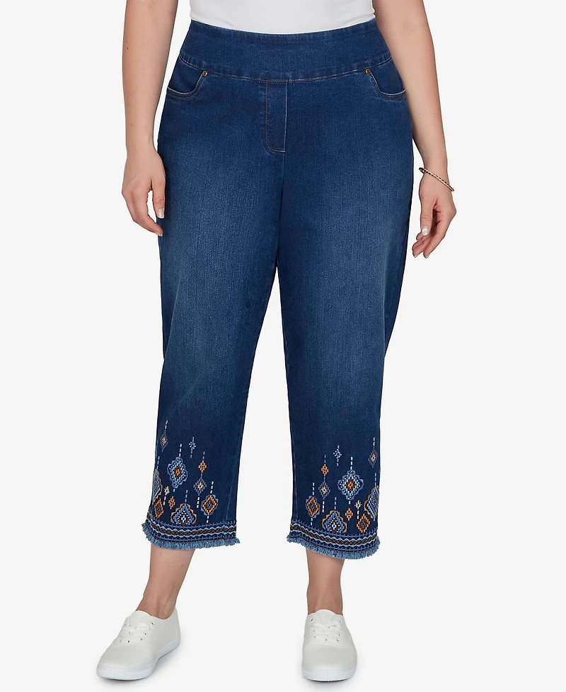 Alfred Dunner Plus Pull-On Mid-Rise Cropped-Ankle Denim Pants
