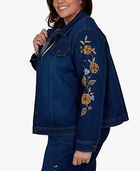 Alfred Dunner Plus Floral-Embroidered Denim Jacket
