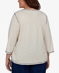 Alfred Dunner Plus 3/4-Sleeve Sunflower-Graphic Cotton-Polyester Blend T-Shirt