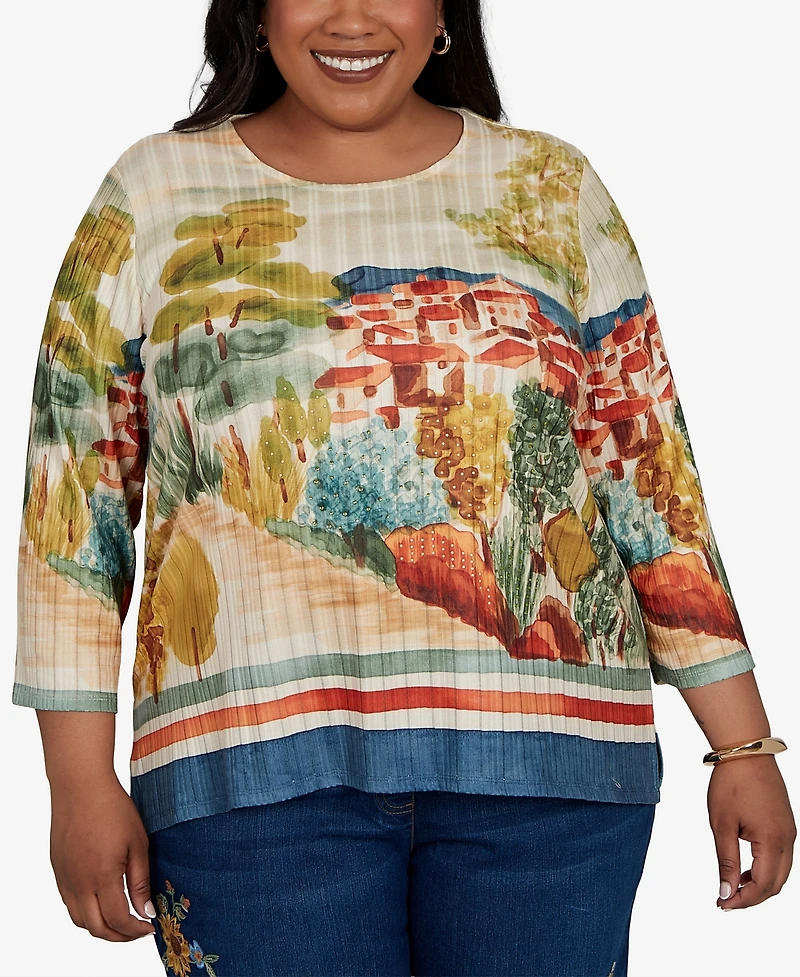 Alfred Dunner Plus 3/4-Sleeve Side-Slit T-Shirt