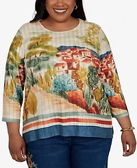 Alfred Dunner Plus 3/4-Sleeve Side-Slit T-Shirt
