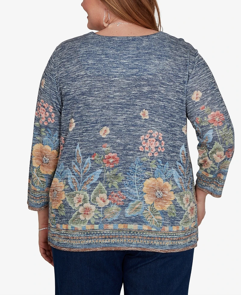 Alfred Dunner Plus Floral 3/4-Sleeve Square-Neck Top