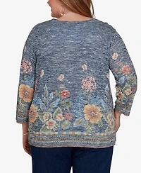 Alfred Dunner Plus Floral 3/4-Sleeve Square-Neck Top