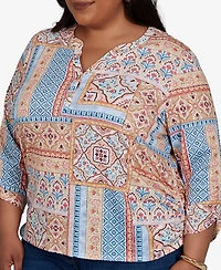 Alfred Dunner Plus 3/4-Sleeve Patchwork-Print Blouse