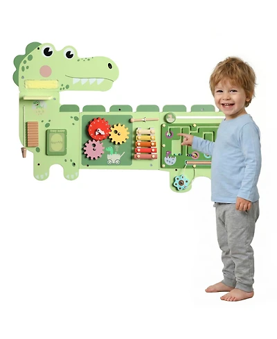 Qaba Dinosaur Wall-Mounted Busy Board, Music and Sensory Learning, Ages 2+