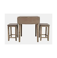 Jofran Coastal Wire-Brushed Acacia Three Piece Backless Counter Height Dining Set