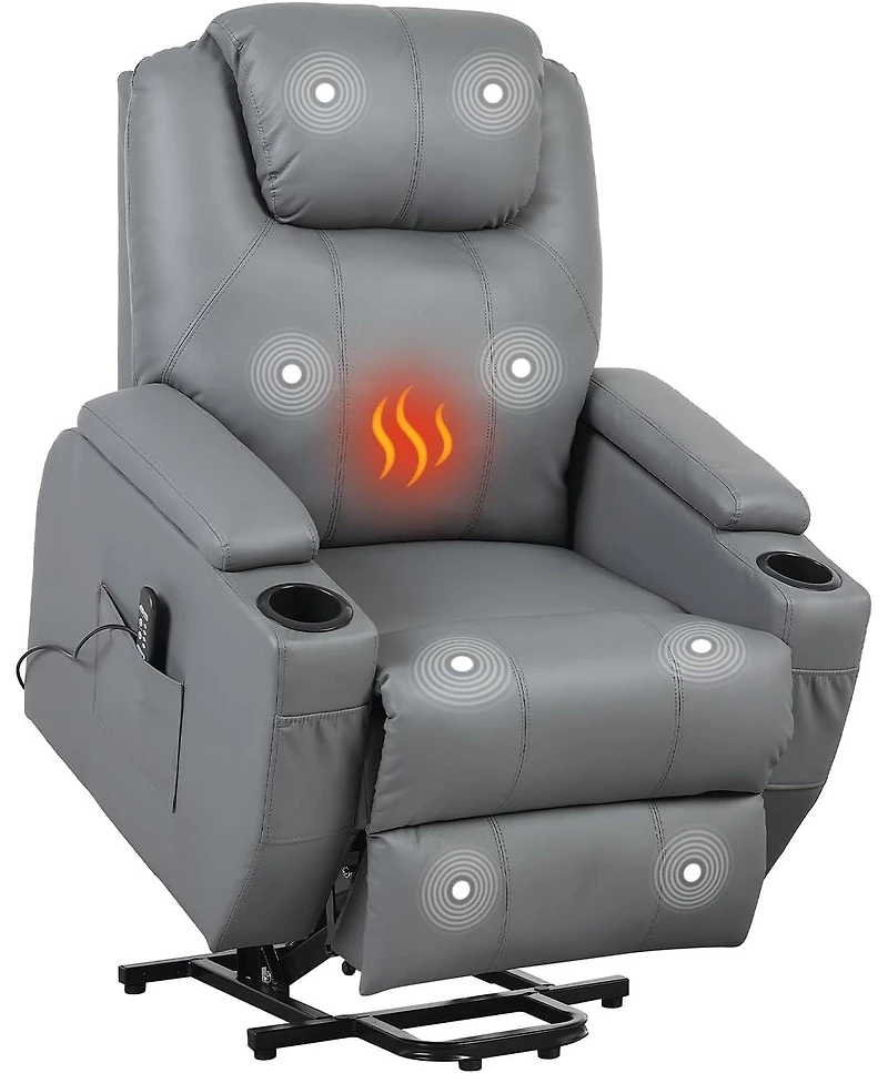 gaomon Electric Power Lift Recliner Chair with Heat and 8-Point Massage, Pu Leather, Storage and Cup Holders