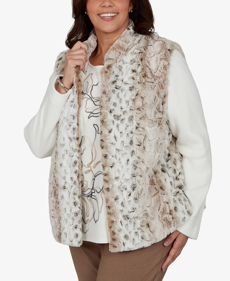 Alfred Dunner Plus Size Animal-Print Mock Neck Short Faux Fur Teddy Jacket
