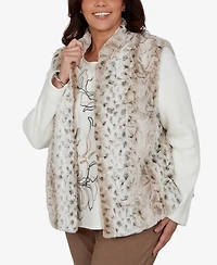 Alfred Dunner Plus Size Animal-Print Mock Neck Short Faux Fur Teddy Jacket