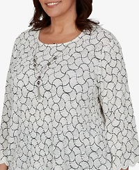 Alfred Dunner Plus Scoop Neck 3/4-Length Sleeves Blouse