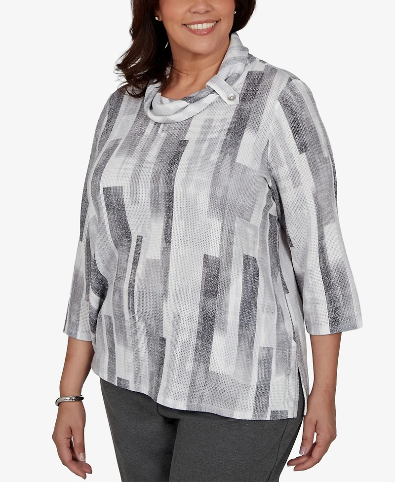 Alfred Dunner Plus Cowl Neck 3/4-Sleeve Textured-Knit Blouse